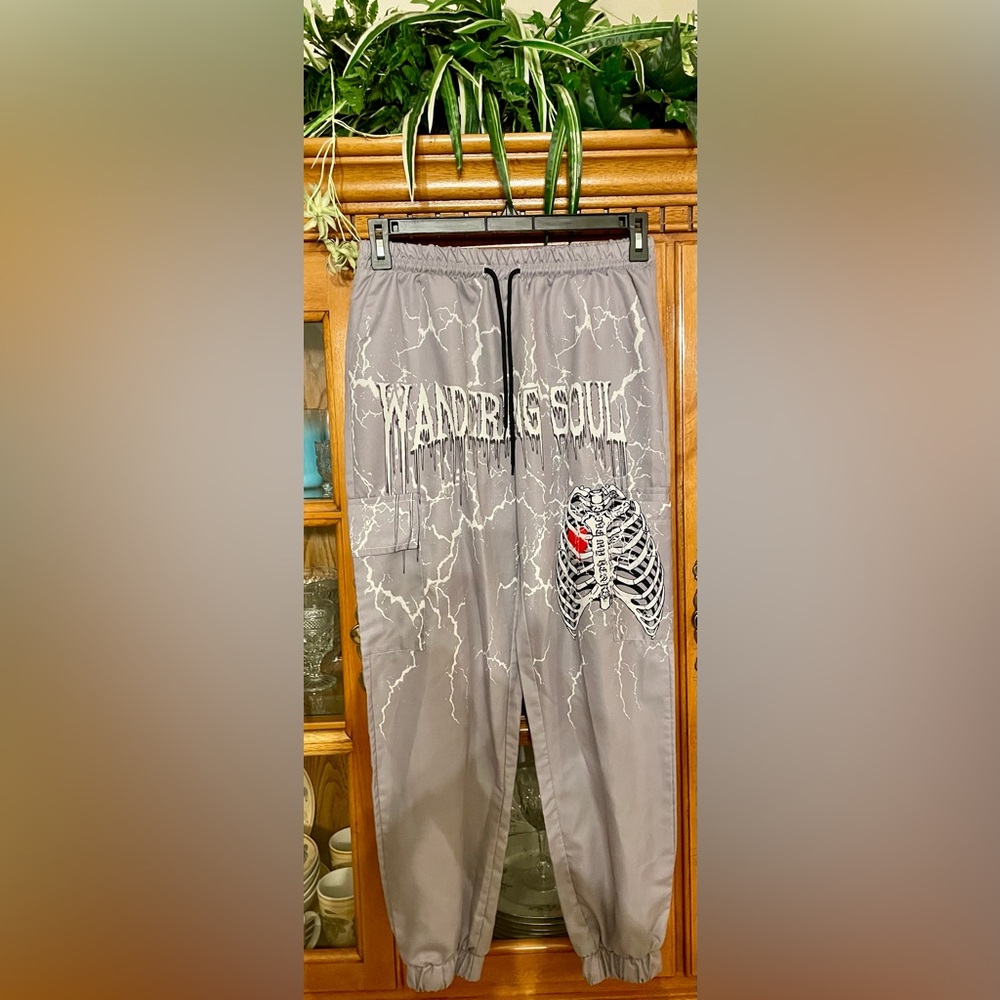 COZYEASE Gray Men's tapered Pants w drawstring elastic waist SZ:S Pockets EUC